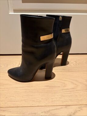 Givenchy Black Leather High-Heel Ankle Boots with Gold Accent